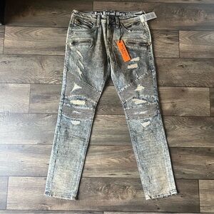 Rock Revival Men's Moto Elliot Distressed Slim Straight Jeans Size 32x32